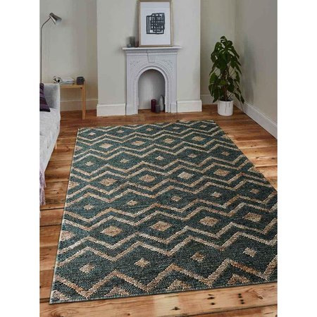 MICASA 4 x 6 ft. Hand Knotted Sumak Jute Contemporary Rectangle Eco-friendly Area RugGreen & Beige MI1779313